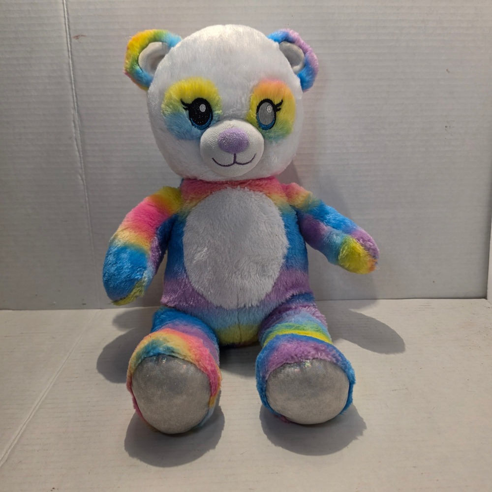 Build-A-Bear Workshop Rainbow Panda Plush Multi-Color Striped Stuffed Animal 16"